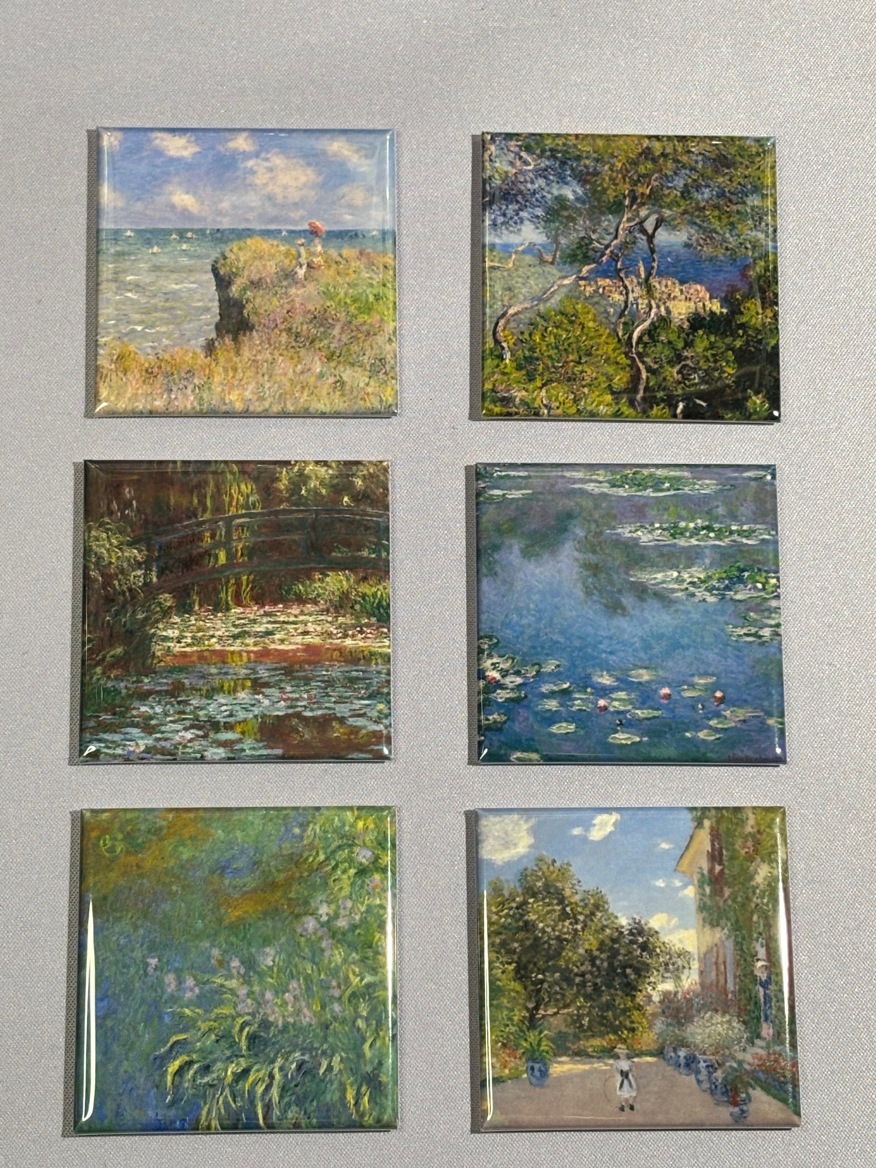 6 square magnets that include paintings by Claude Monet.