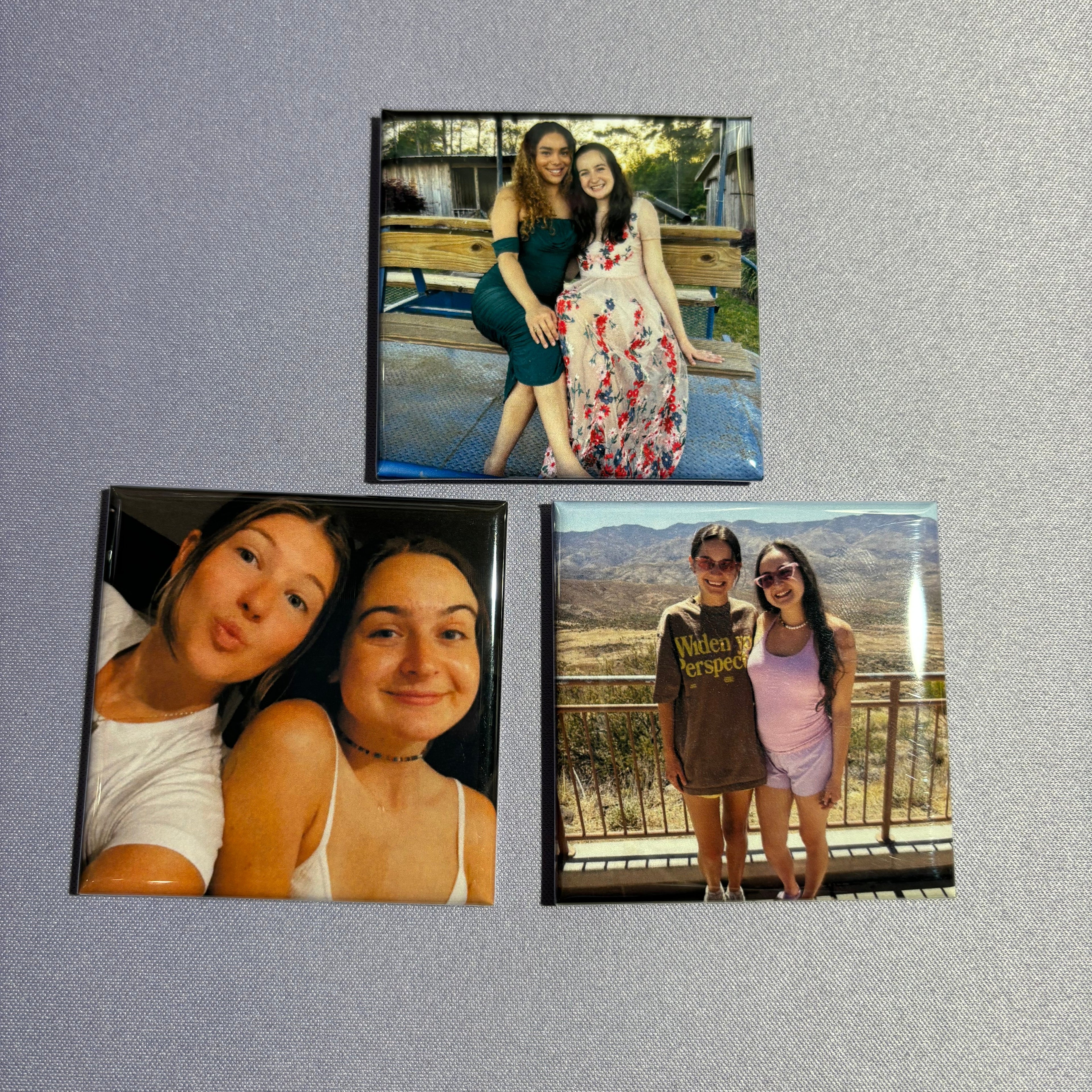 Three square magnets with custom photos