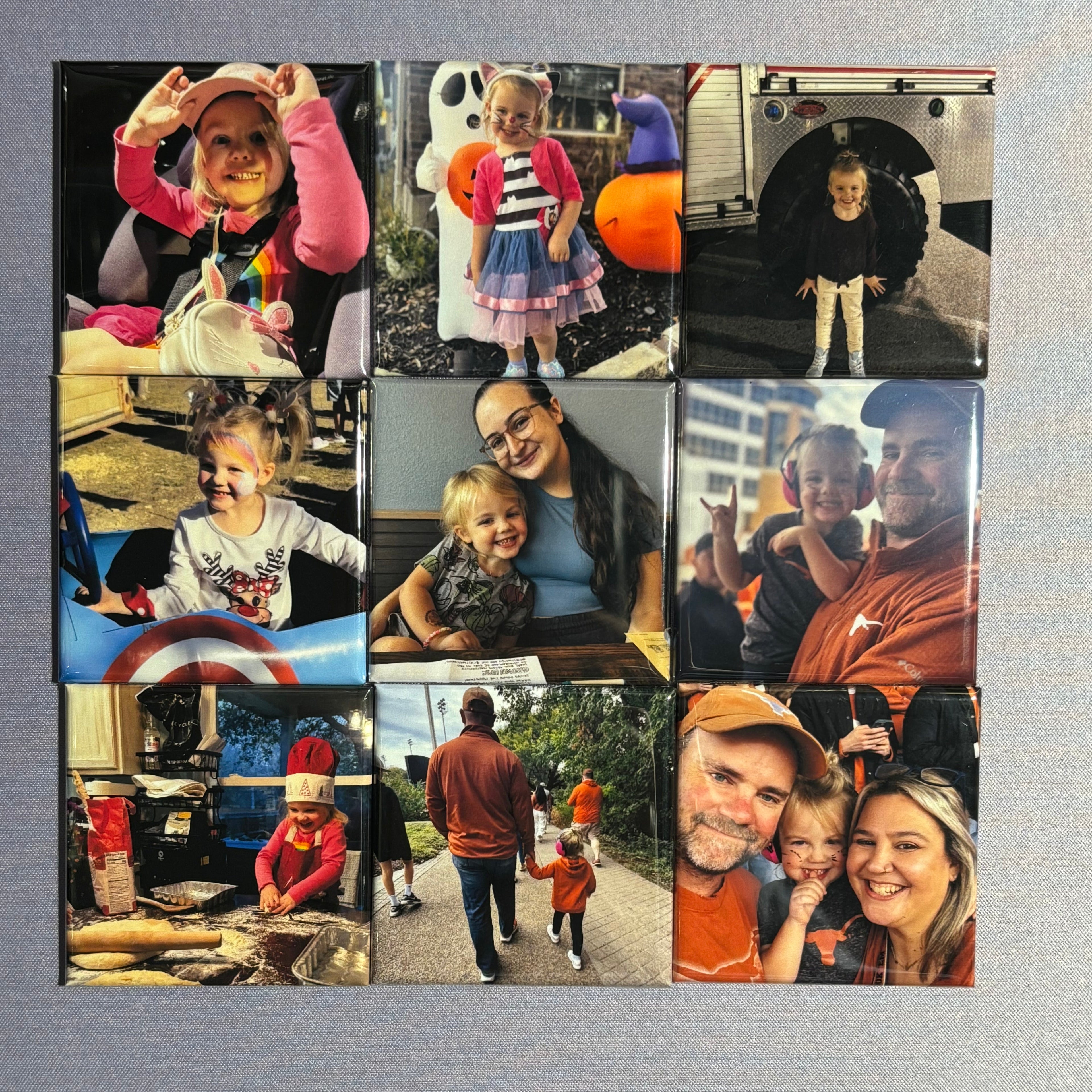 Nine square magnets with custom photos