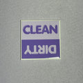 2inx2in dark purple dishwasher magnet by millie with "clean" and "dirty" to indicate cleanliness of dishes inside dishwasher