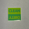 2inx2in green dishwasher magnet by millie with "clean" and "dirty" to indicate cleanliness of dishes inside dishwasher