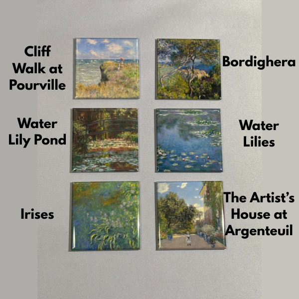6 square magnets that include paintings by Claude Monet.