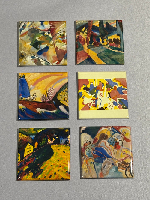 6 square magnets that include paintings by Vasily Kandinsky.