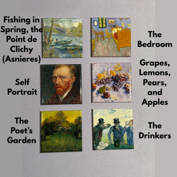 6 square magnets that include paintings by Vincent van Gogh.